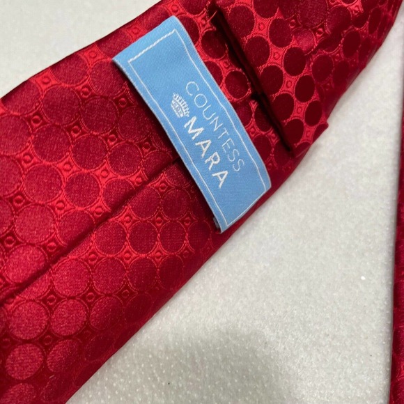 Countess Mara Men's Tie Necktie Polka Dot Geometric Circle Red Polyester - Picture 6 of 7